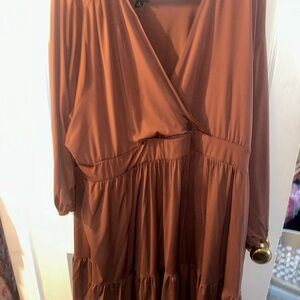 Torrid Brown Wrap Midi Dress with Bishop Sleeves